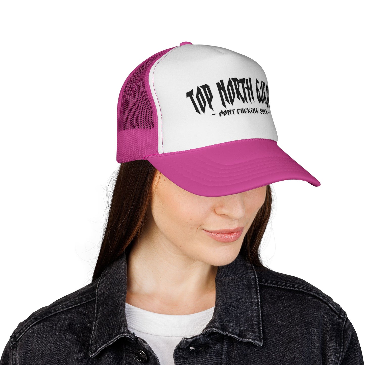 Trucker Cap — "Top North Garage" Logo Hat (Bold Distressed Auto Shop Style)