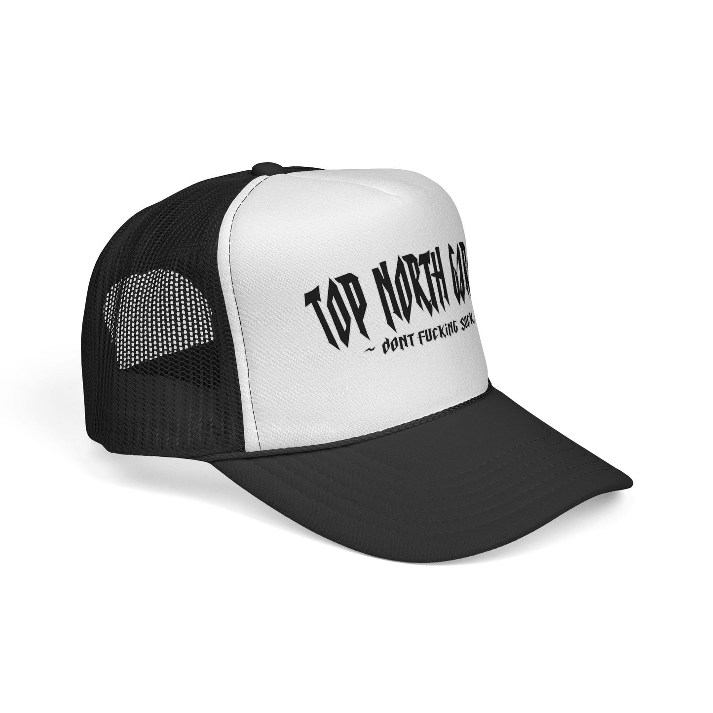 Trucker Cap — "Top North Garage" Logo Hat (Bold Distressed Auto Shop Style)