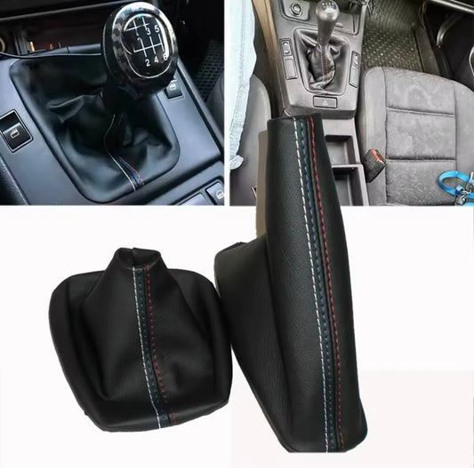 Bmw colored stitch leather shift boot with handbrake boot